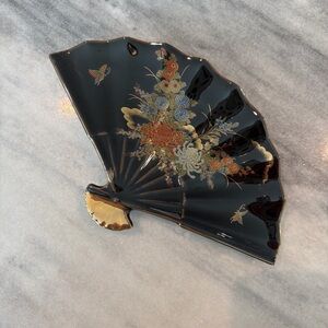 Black & Gold Floral Japanese Fan Trinket Dish Catch-all Jewelry Holder